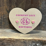 Pink Heart Gold Post Stud Fashion Earrings