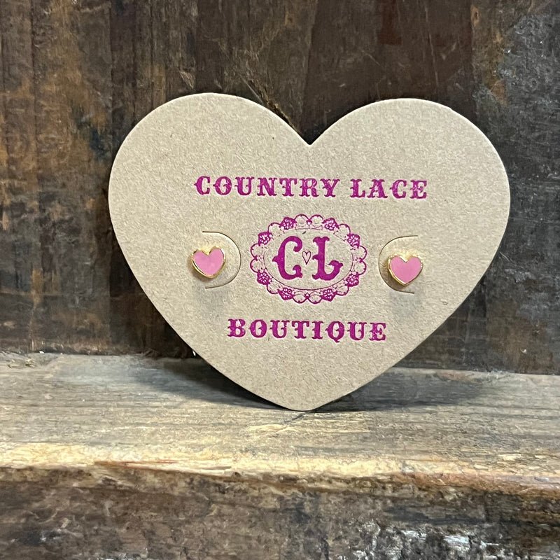 Pink Heart Gold Post Stud Fashion Earrings