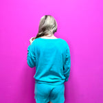 Turquoise Comfy Set Long Sleeve Top w/ Pockets Shorts