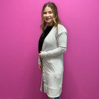 Grey Snap Down w/ Pockets Long Sleeve Soft Cardigan
