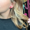 Red Square Stud Genuine Earring