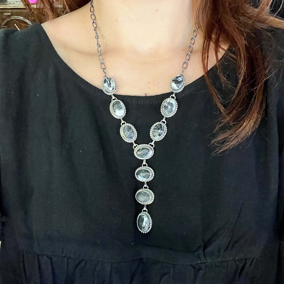 White Buffalo Lariat Sterling Silver Necklace