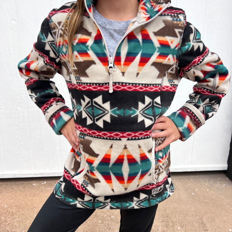 Natural Powder River Aztec Printed Fleece Pullover