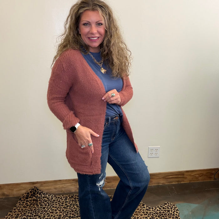 Super Soft Mauve Long Sleeve Sweater Cardigan