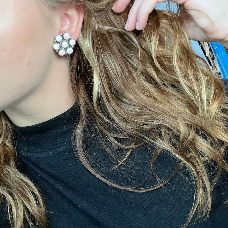 Pink Conch Cluster Post Sterling Silver Earring