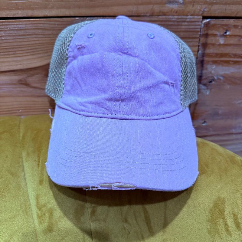Lavender Distressed Pony Tail C.C.Hat