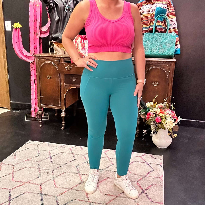 Teal Turquoise Mono B Leggings w/Pockets / Small