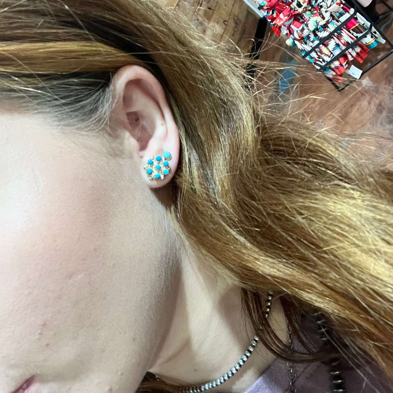 Tiny Turquoise Cluster Post Stud Genuine Earring