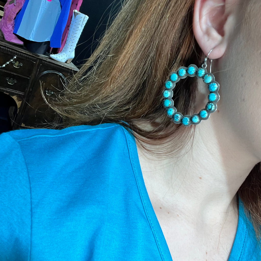 Turquoise Round 16 Stones Amazing Genuine Earring - Country Lace Boutique