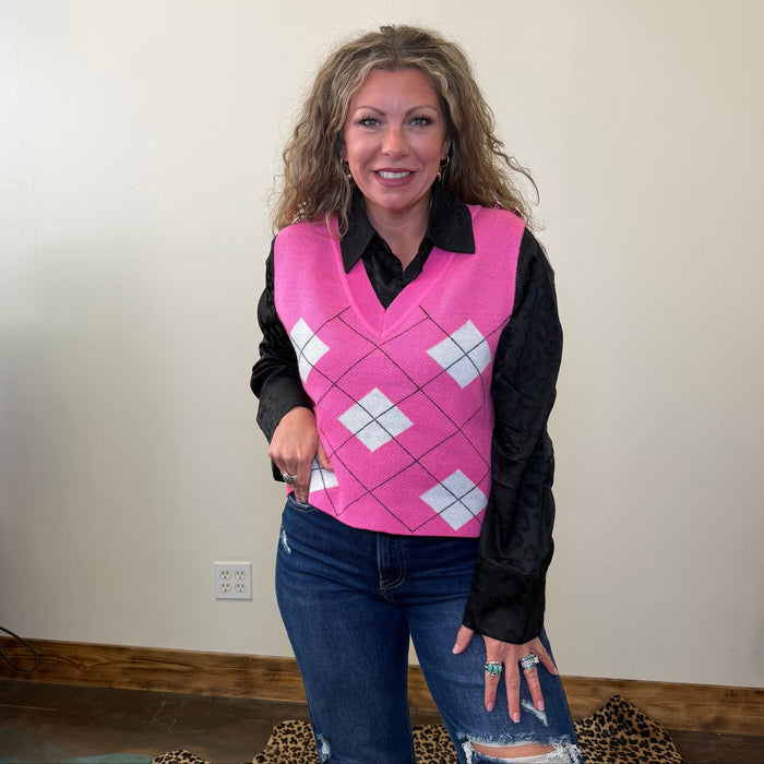 Pink V  Neck One Size Sweater Vest