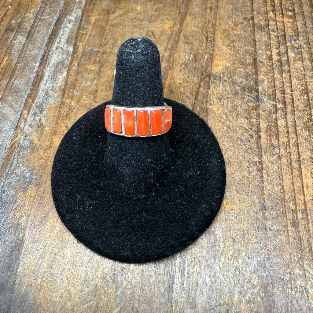 6 Stone Coral Inlay Sterling Silver Ring