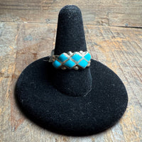 6 Stone Diamond Shape Zuni Genuine Turquoise Ring