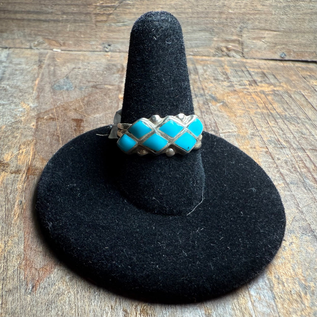 6 Stone Diamond Shape Zuni Genuine Turquoise Ring