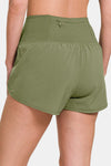 Olive High-Waisted Zippered Back Pocket Active Shorts