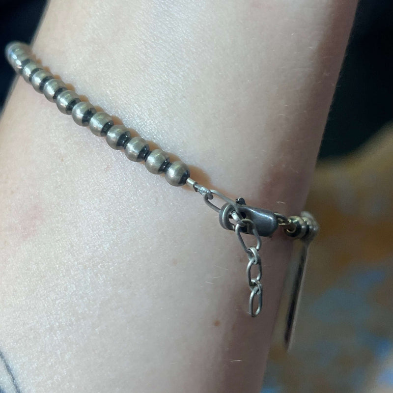 7 Inch 4mm Navajo Pearl with Blue Lapis Sterling Silver Bracelet - Country Lace Boutique