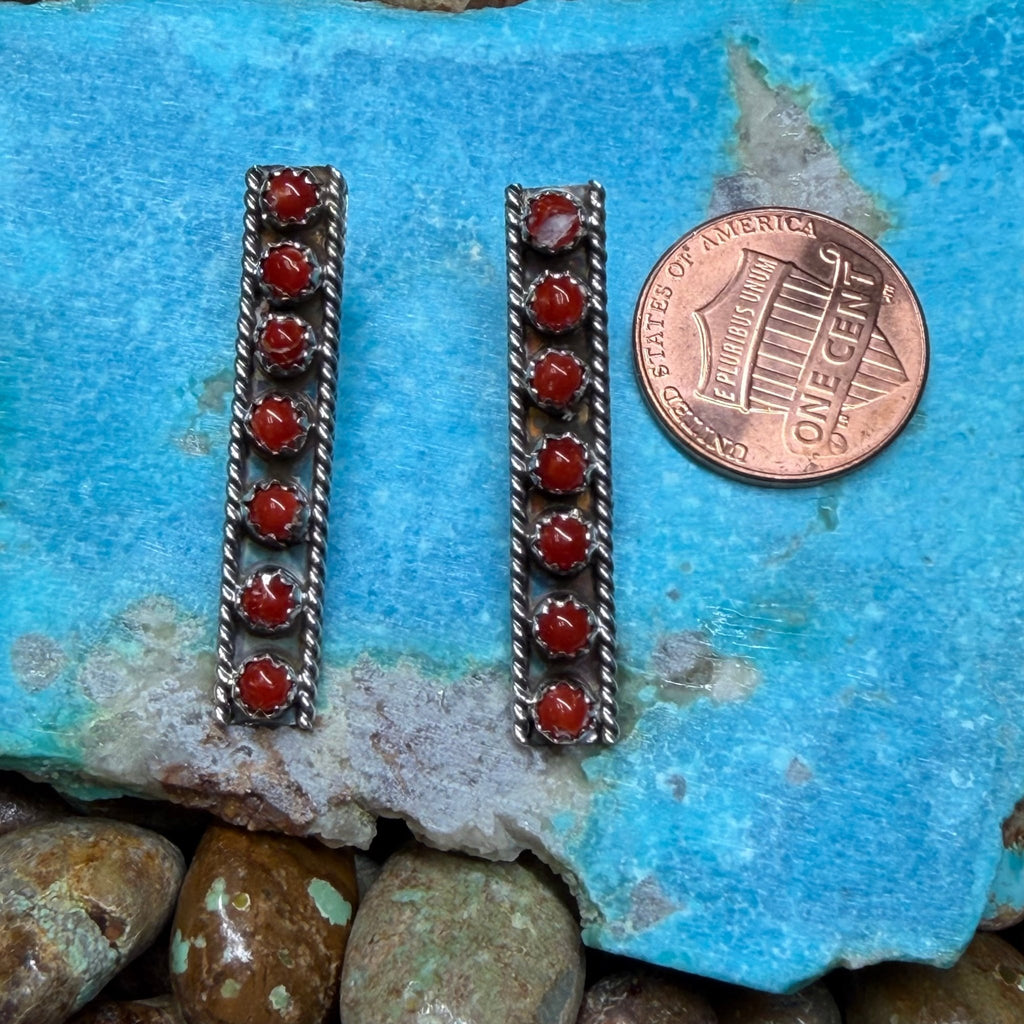 7 Stone Red Coral Drop Down Post Sterling Silver Earring - Country Lace Boutique