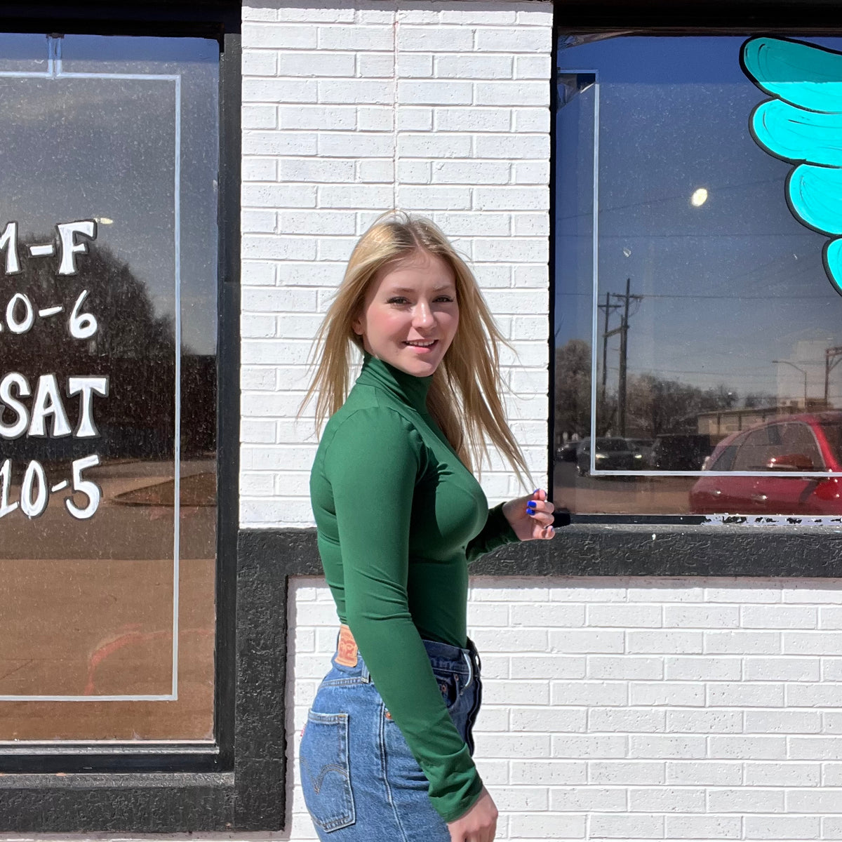 Dark Green Mock Turtle Neck Bodysuit Top