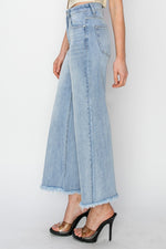 RISEN Lightwash High Rise Crop Wide Fray Hem Jeans