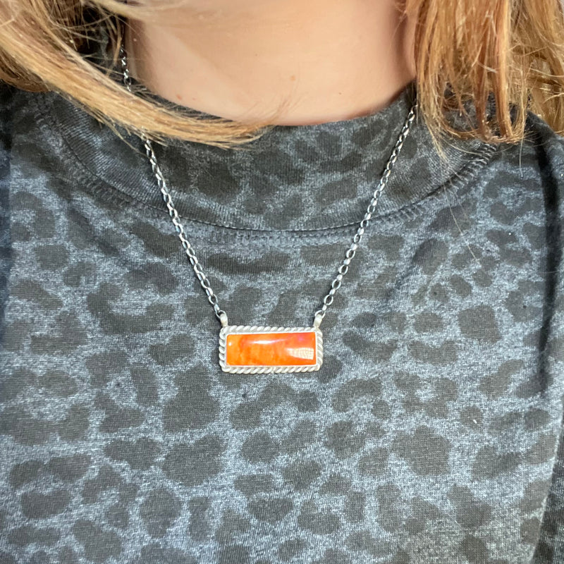 Orange Spiny Oyster Bar Genuine Necklace