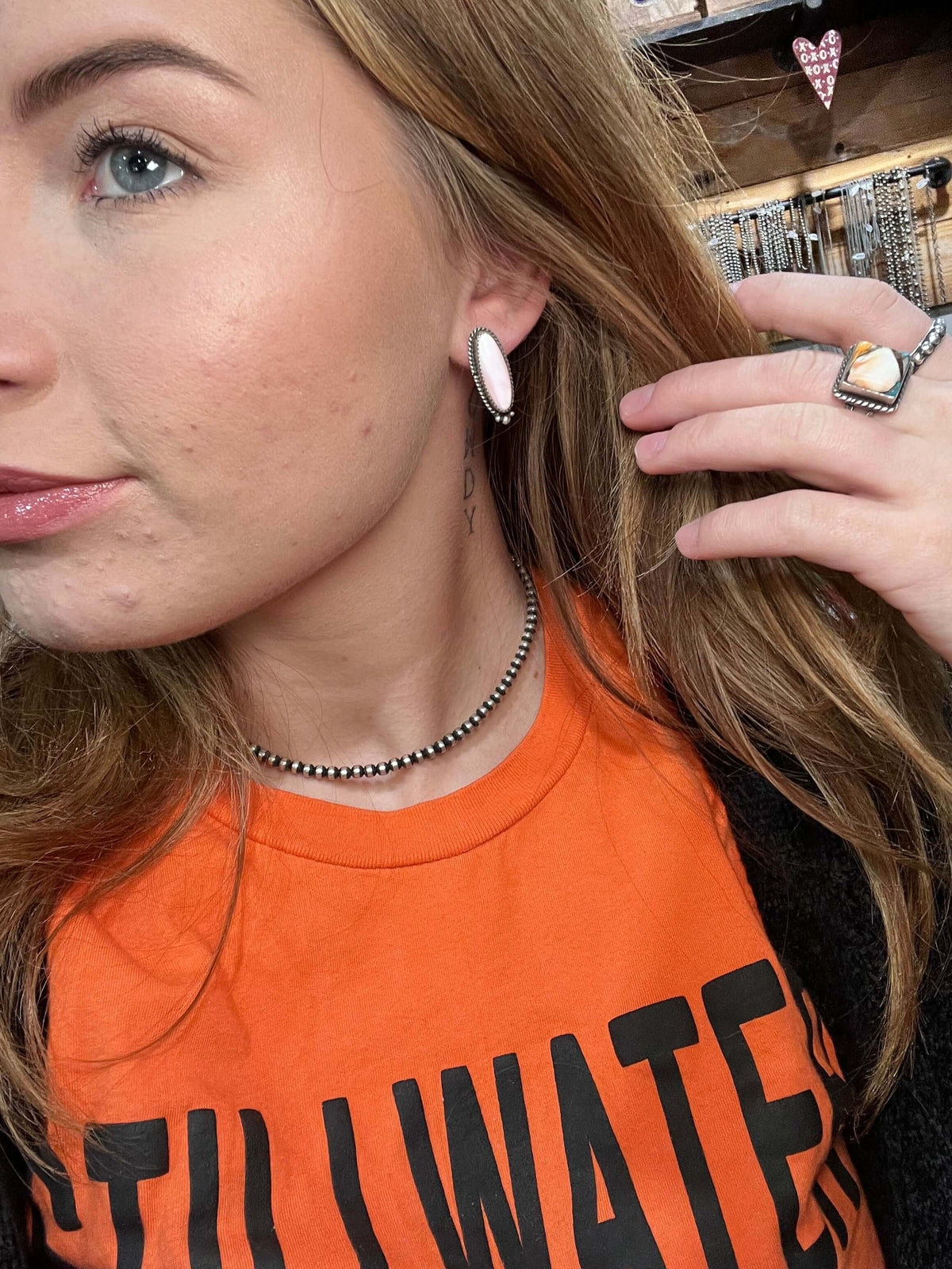 Pink Conch Post Sterling Silver Earring