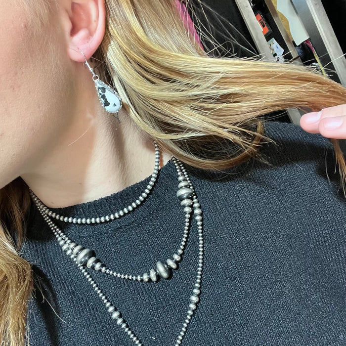 White Buffalo w/ Silver Detail French Hook Sterling Silver Earring