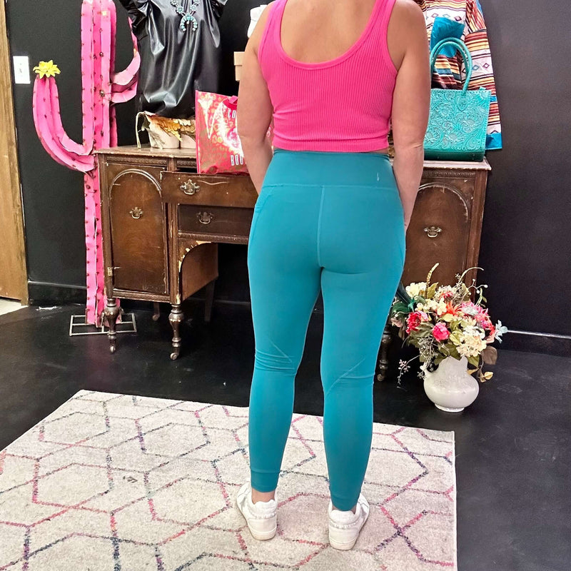 Teal Turquoise Mono B Leggings w/Pockets / Small