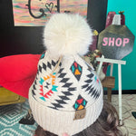 Ivory White and Red Southwestern Tribal CC Beanie