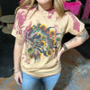 Bleached Maroon Flower Headdress T- Shirt