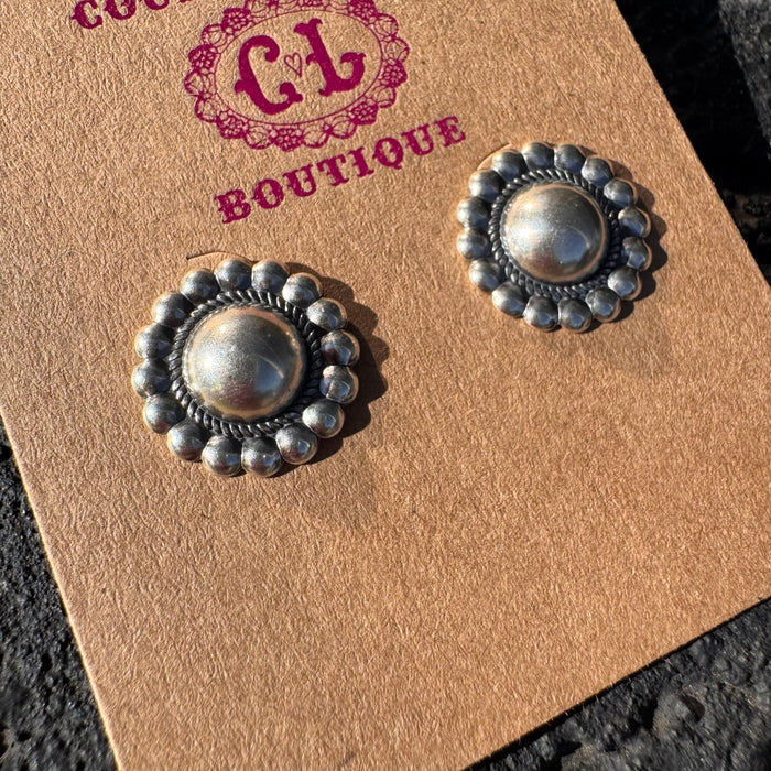 Shiny Concho Post Stud Sterling Silver Earring