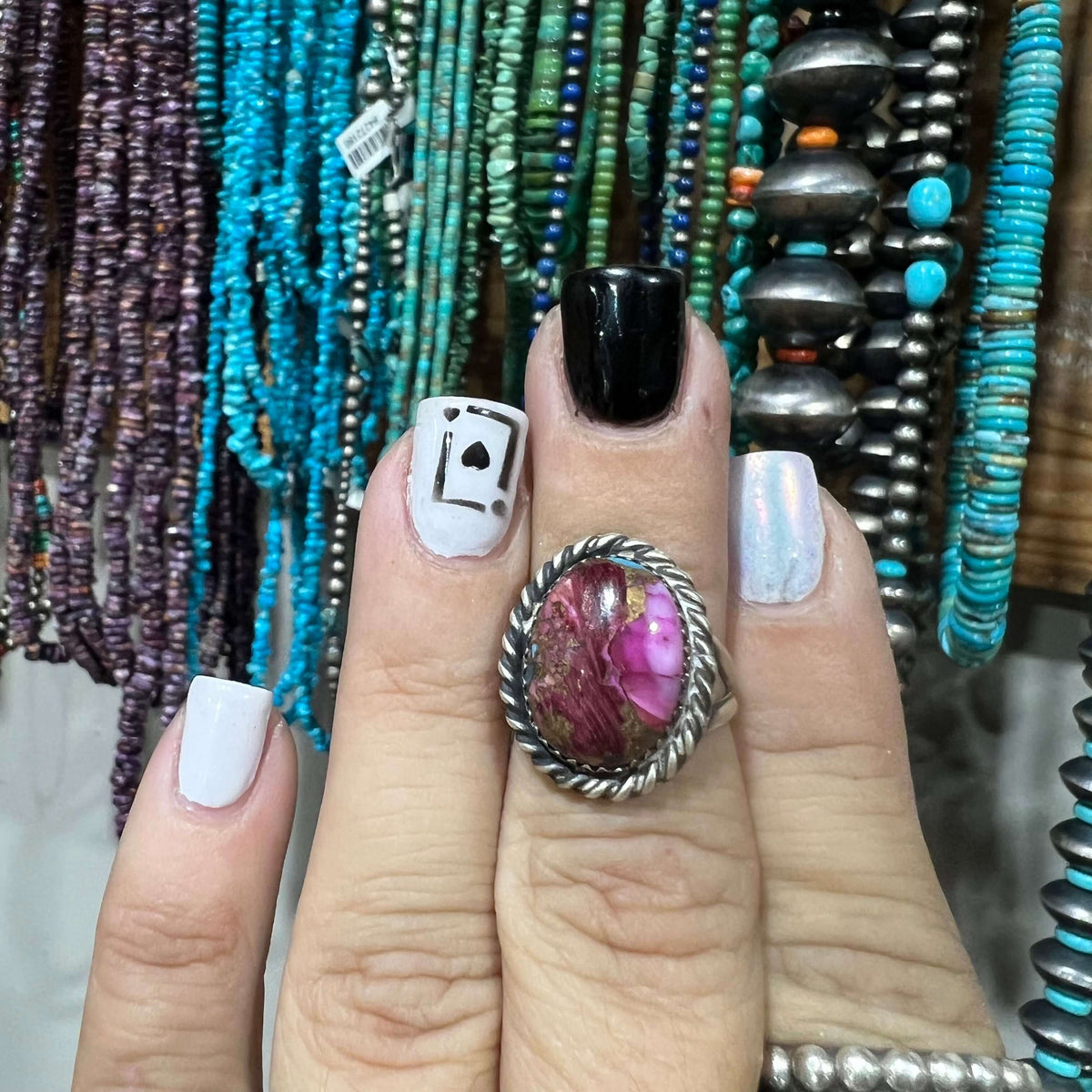 Pink Dahlia Oval Braided Sterling Silver Ring