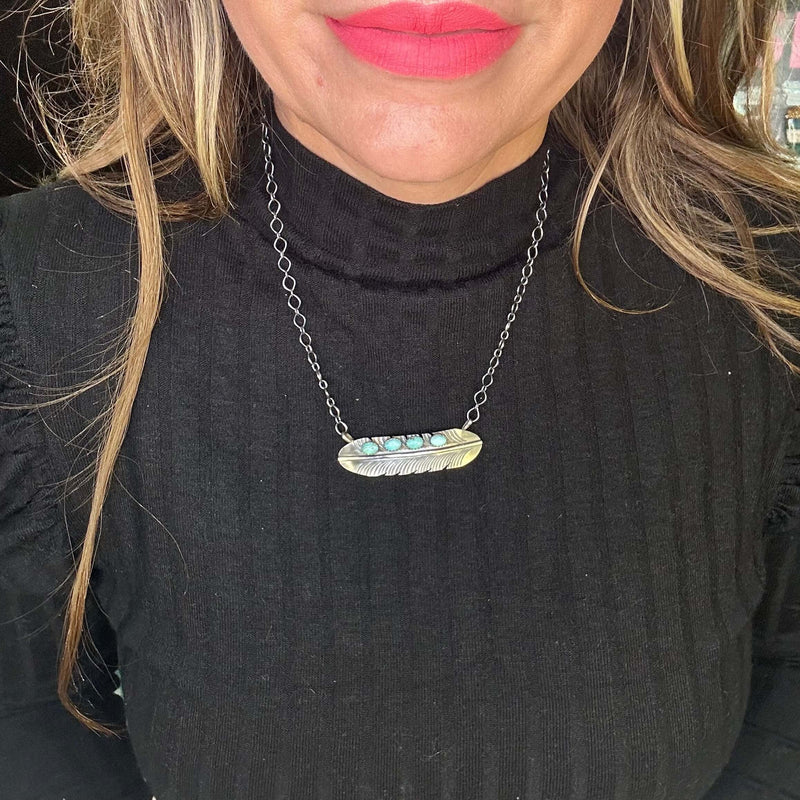 19 inch Feather Turquoise Genuine Necklace