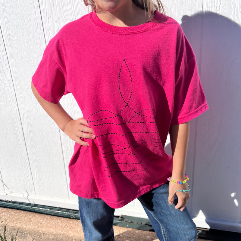 Heliconia Pink Black Boot Stitch Crew Neck T-shirt