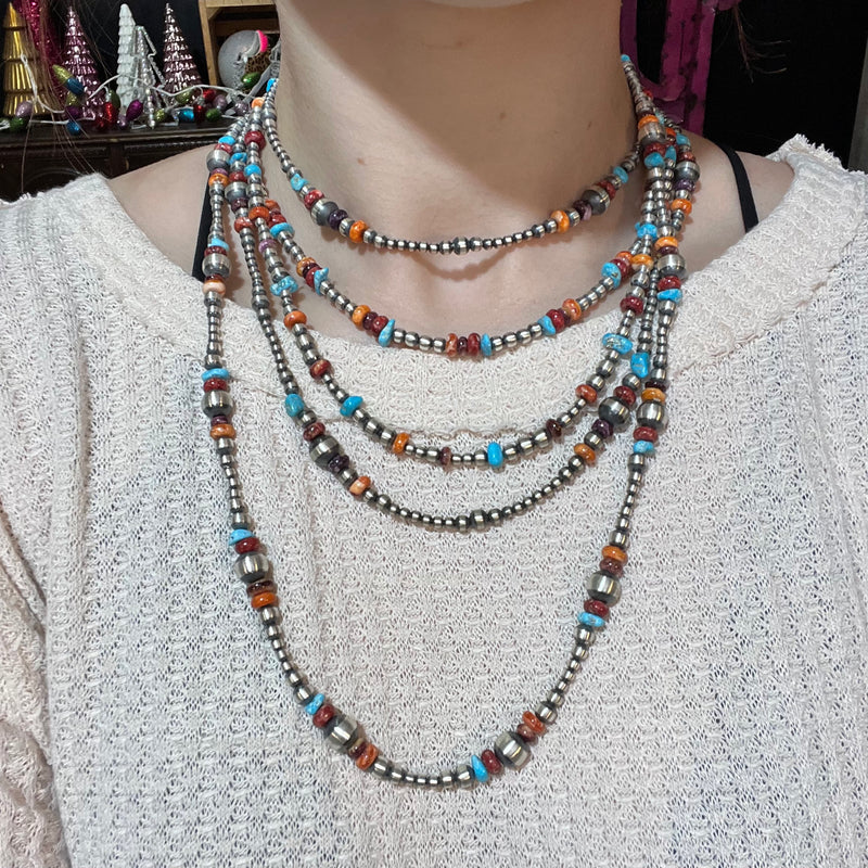 16 inch Multistone Patterned Navajo Pearl Genuine Necklace