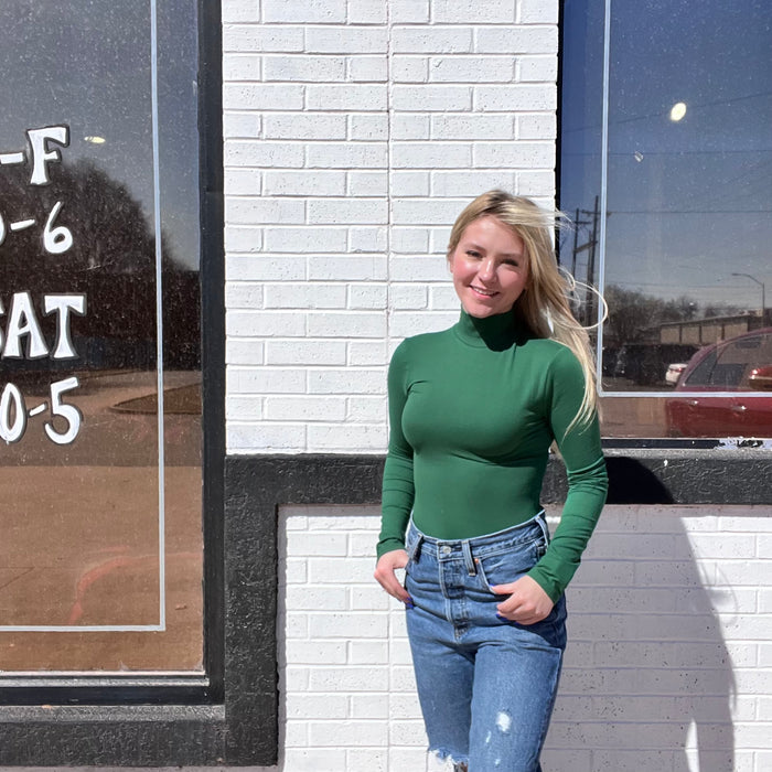 Dark Green Mock Turtle Neck Bodysuit Top