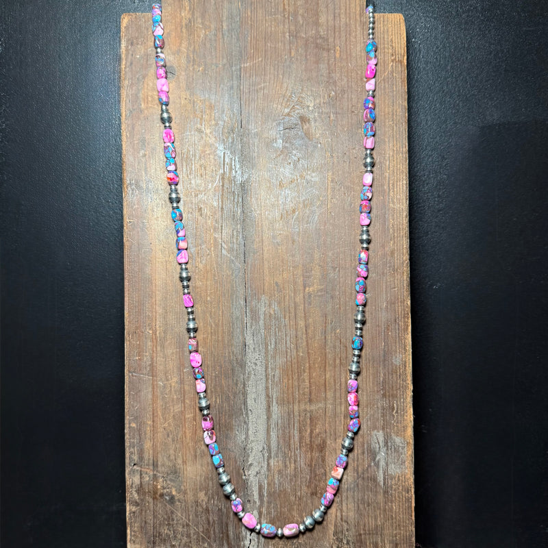36 inch Patterned Navajo Pearls & Mohave Sterling Silver Necklace