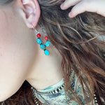 Turquoise Cactus with Red Dangle French Hook Genuine Earring