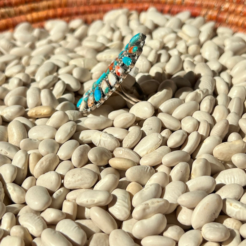 Orange and Turquoise Oval Cluster Genuine Ring