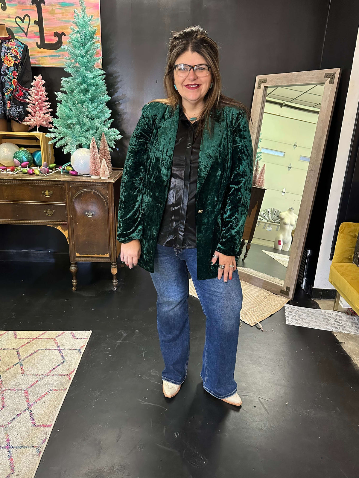 Green Crushed Velvet Blazer
