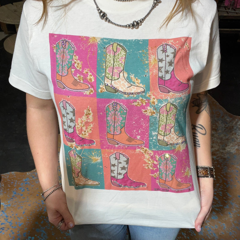 Colorful Cowboy Boot Bling T-Shirt size 2XL