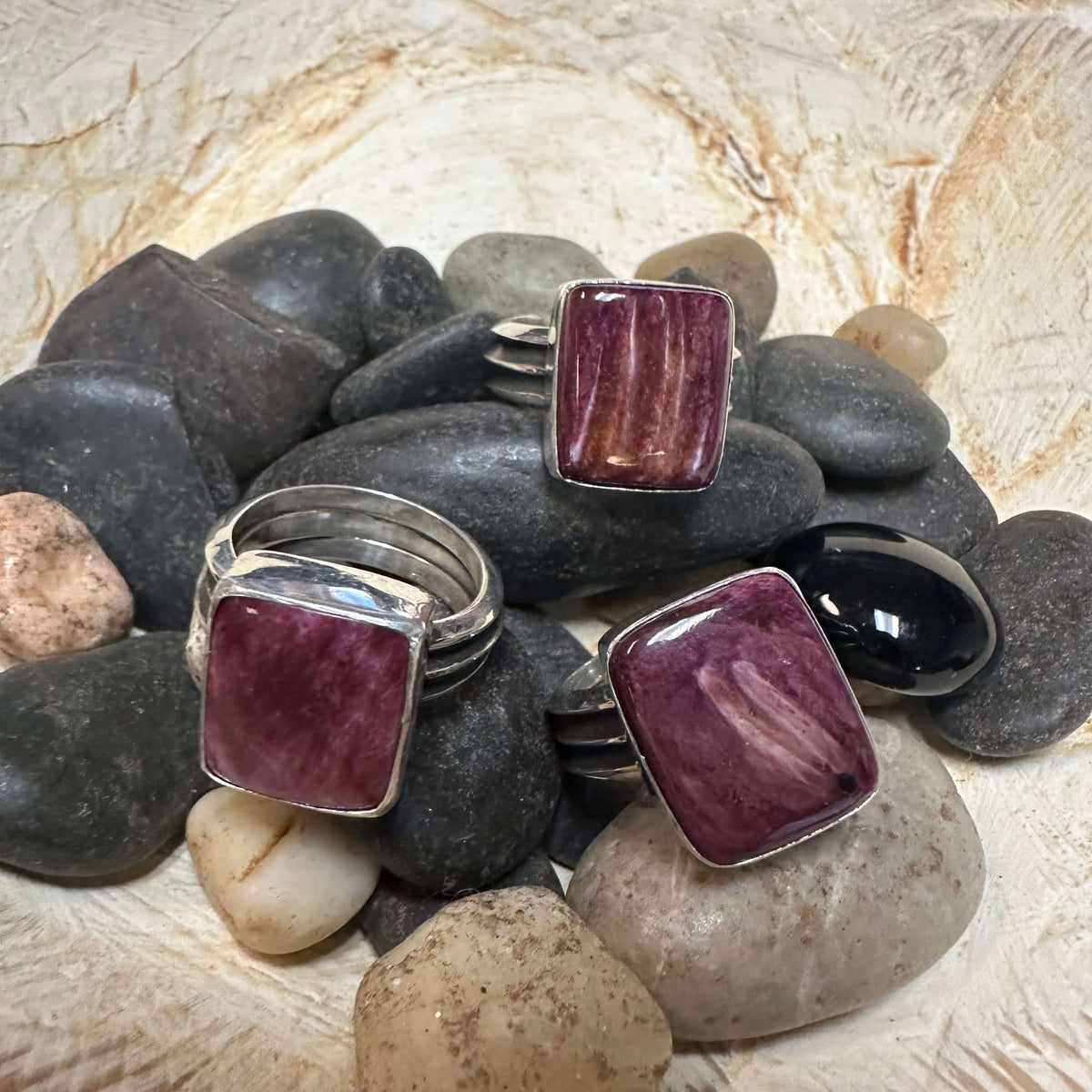 Purple Spiny Square w/ Patina Band Detail Sterling Silver Ring / 8.5