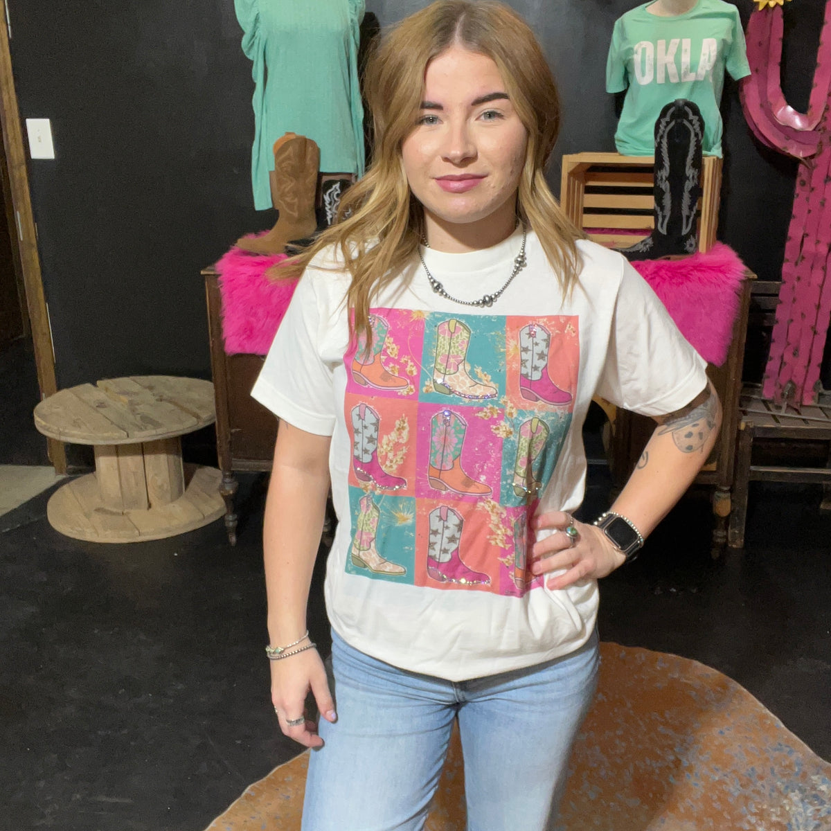 Colorful Cowboy Boot Bling T-Shirt size 2XL