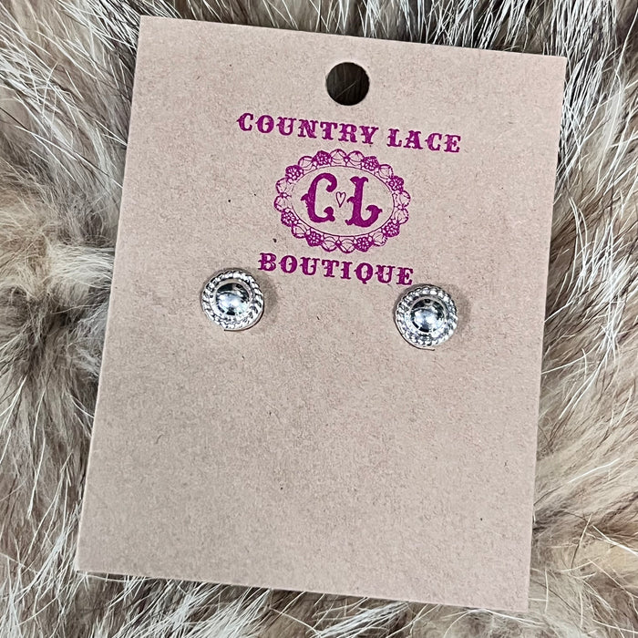 Round Sterling Silver Ball Stud Genuine Earring