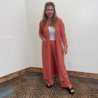 Terracotta Orange Ribbed Pants