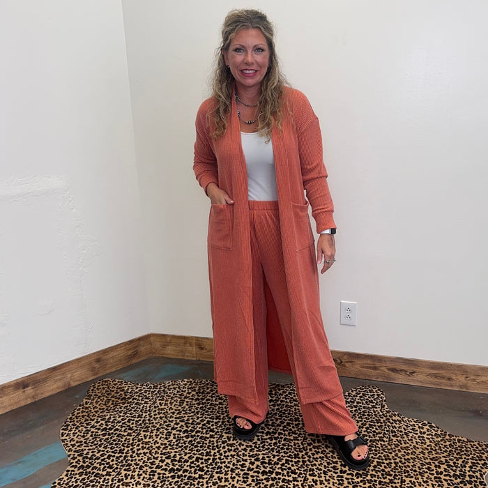 Terracotta Orange Ribbed Pants