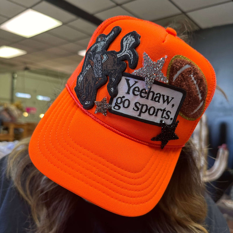 Orange YeeHaw Go Sports Custom Trucker Hat