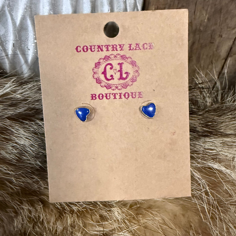 Blue Lapis Heart Stud Genuine Earring