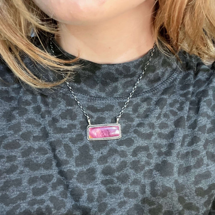 Purple Spiny Bar Sterling Silver Necklace