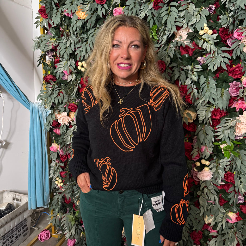 SO ME Pumpkin Embroidered Halloween Thanksgiving Sweater