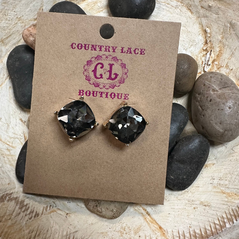 Charcoal Crystal Gold Post Stud Fashion Earring