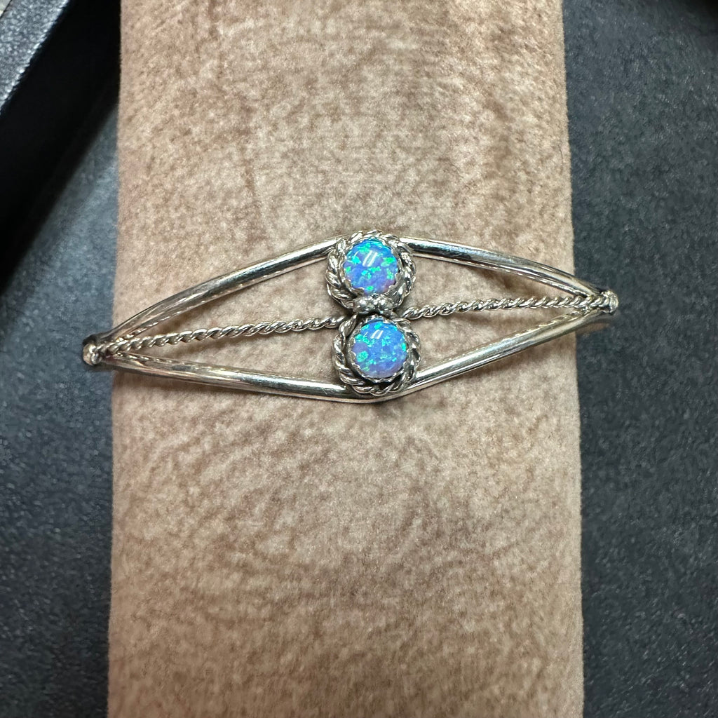 2 Stone Light Blue Opal Cuff Genuine Bracelet